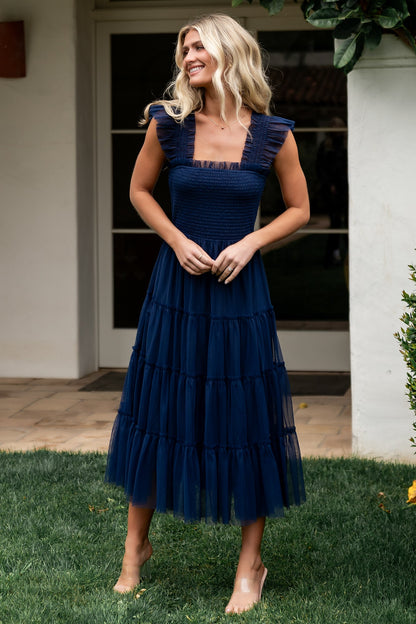 Emma Smocked Tulle Dress | Navy