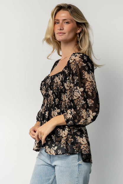 Fenna Smocked Top | Black Floral