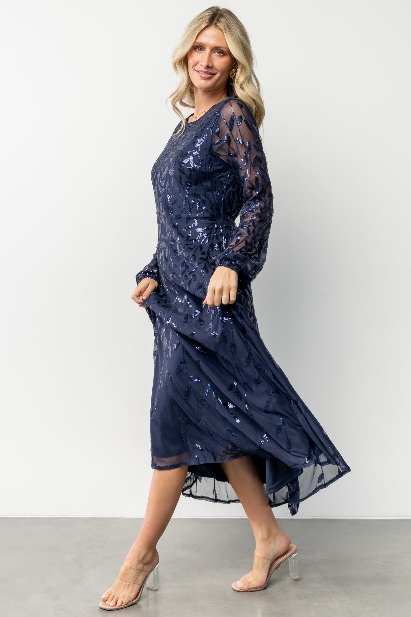 Kalla Sequin Midi Dress | Navy
