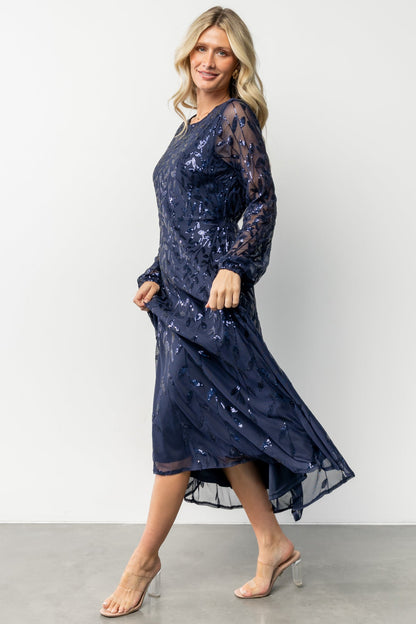 Kalla Sequin Midi Dress | Navy