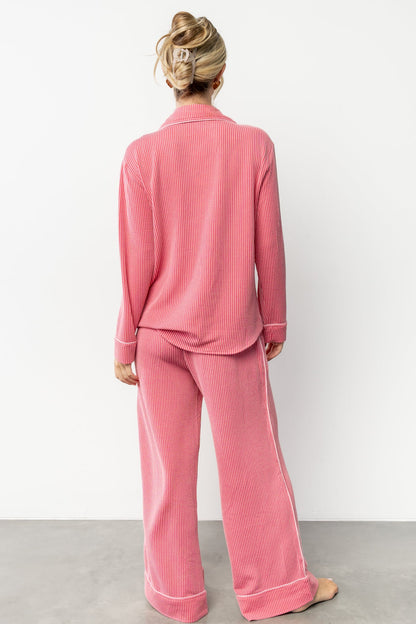 Eloise Ribbed Pajama Set | Pink