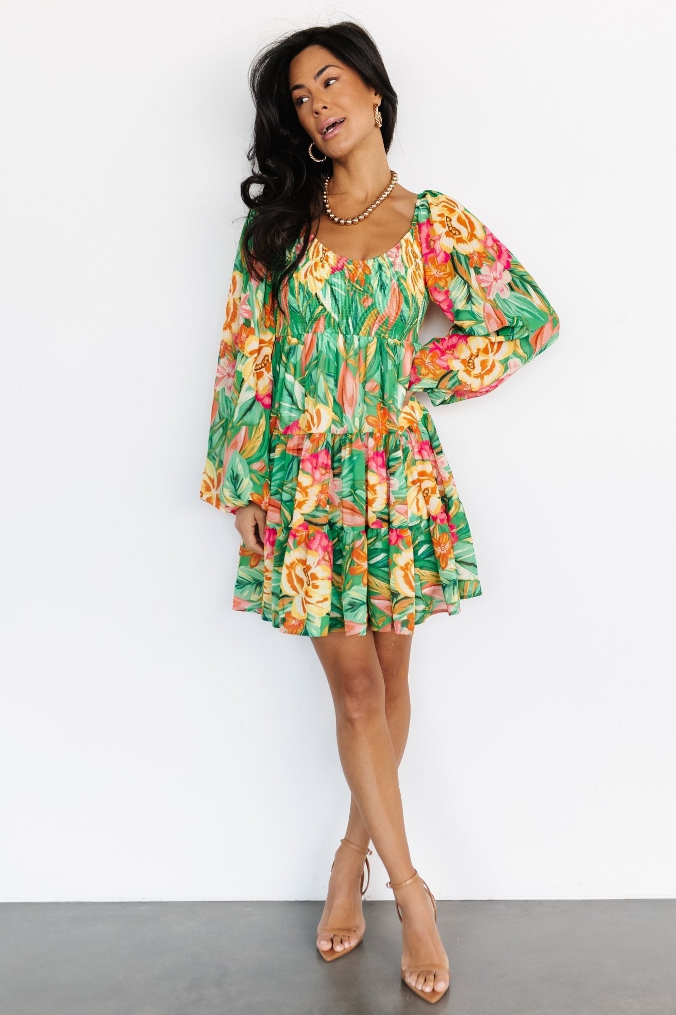 Acapulco Short Dress | Green Multi Print