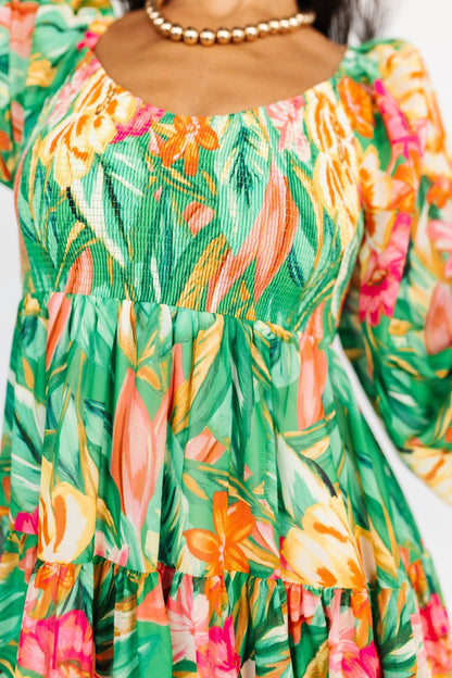 Acapulco Short Dress | Green Multi Print