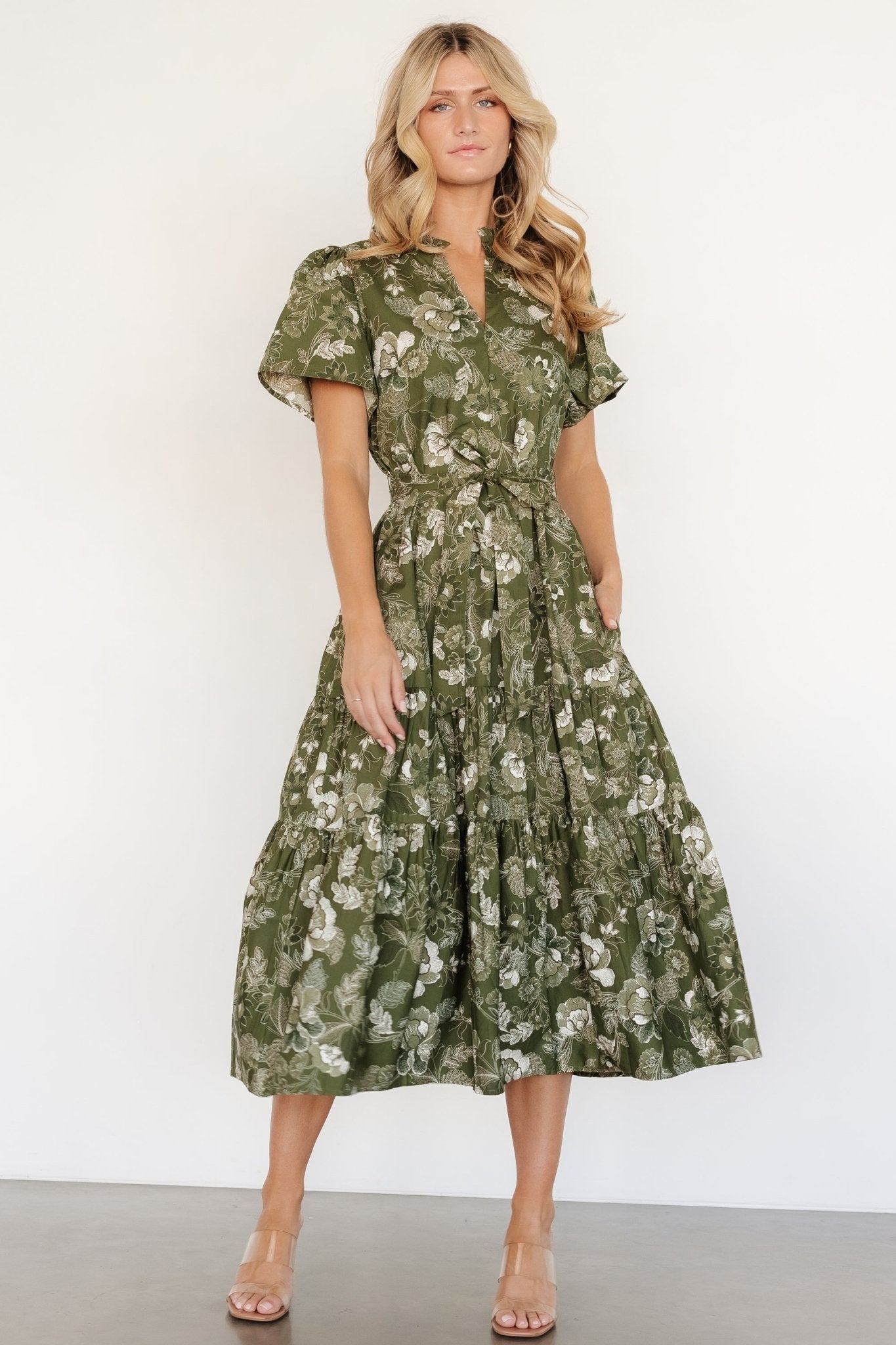 Adara Midi Dress | Olive Floral