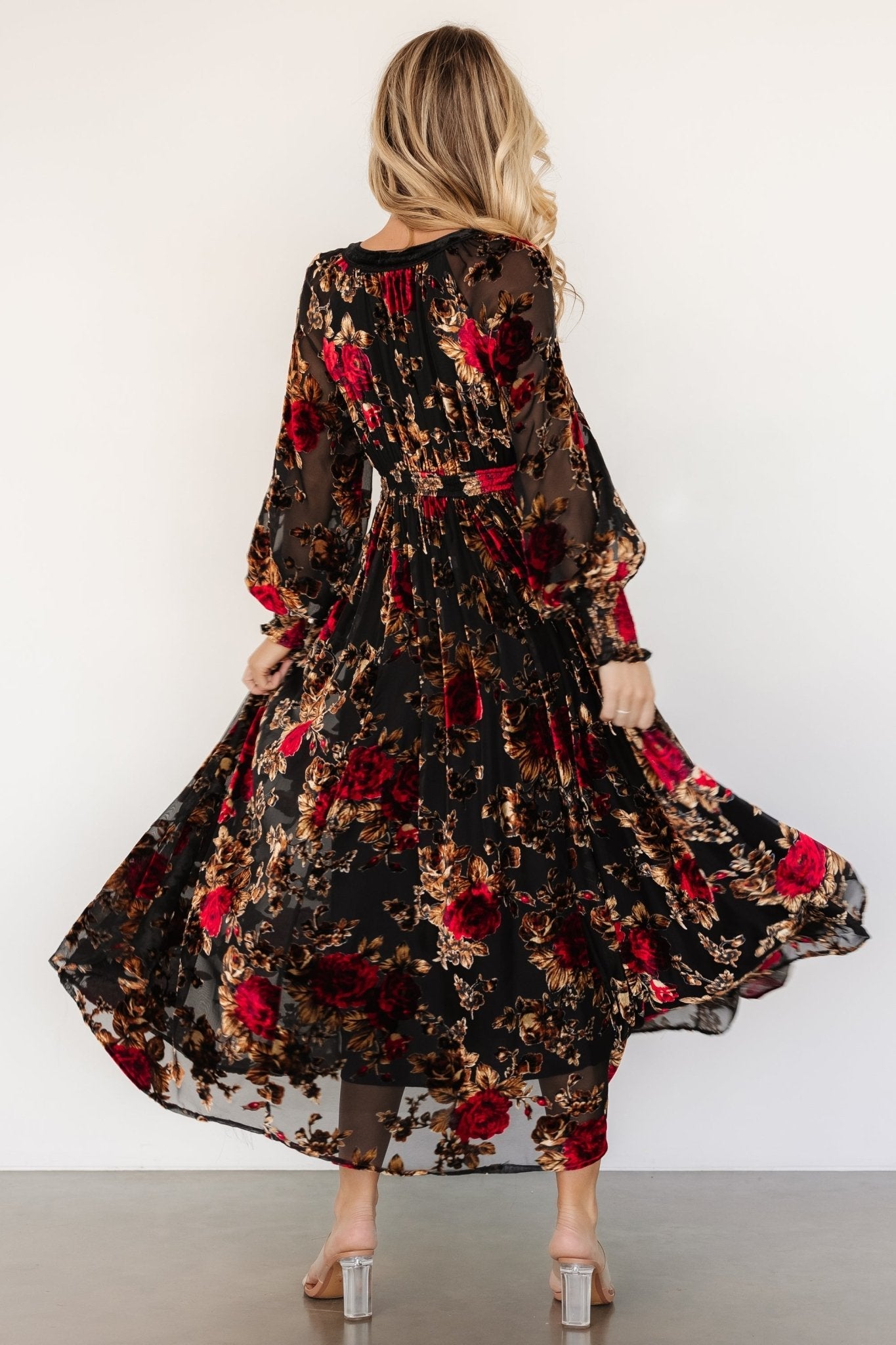 Adele Velvet Dress | Black + Rose Floral