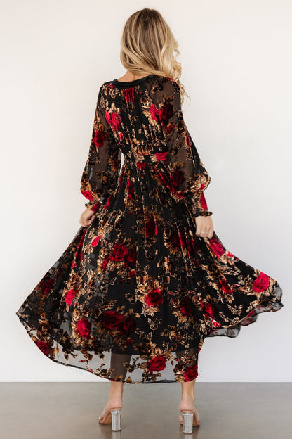 Adele Velvet Dress | Black + Rose Floral