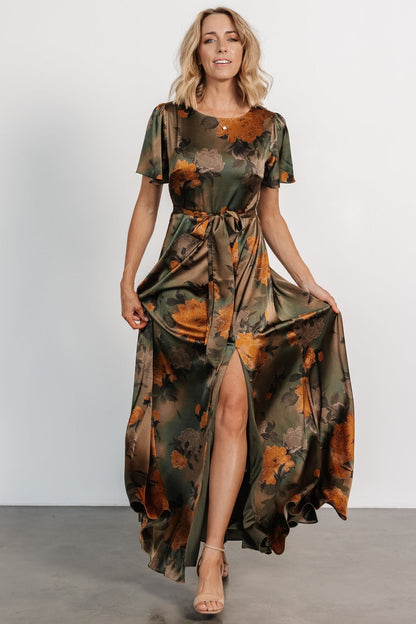 Agnes Satin Maxi Dress | Olive Floral