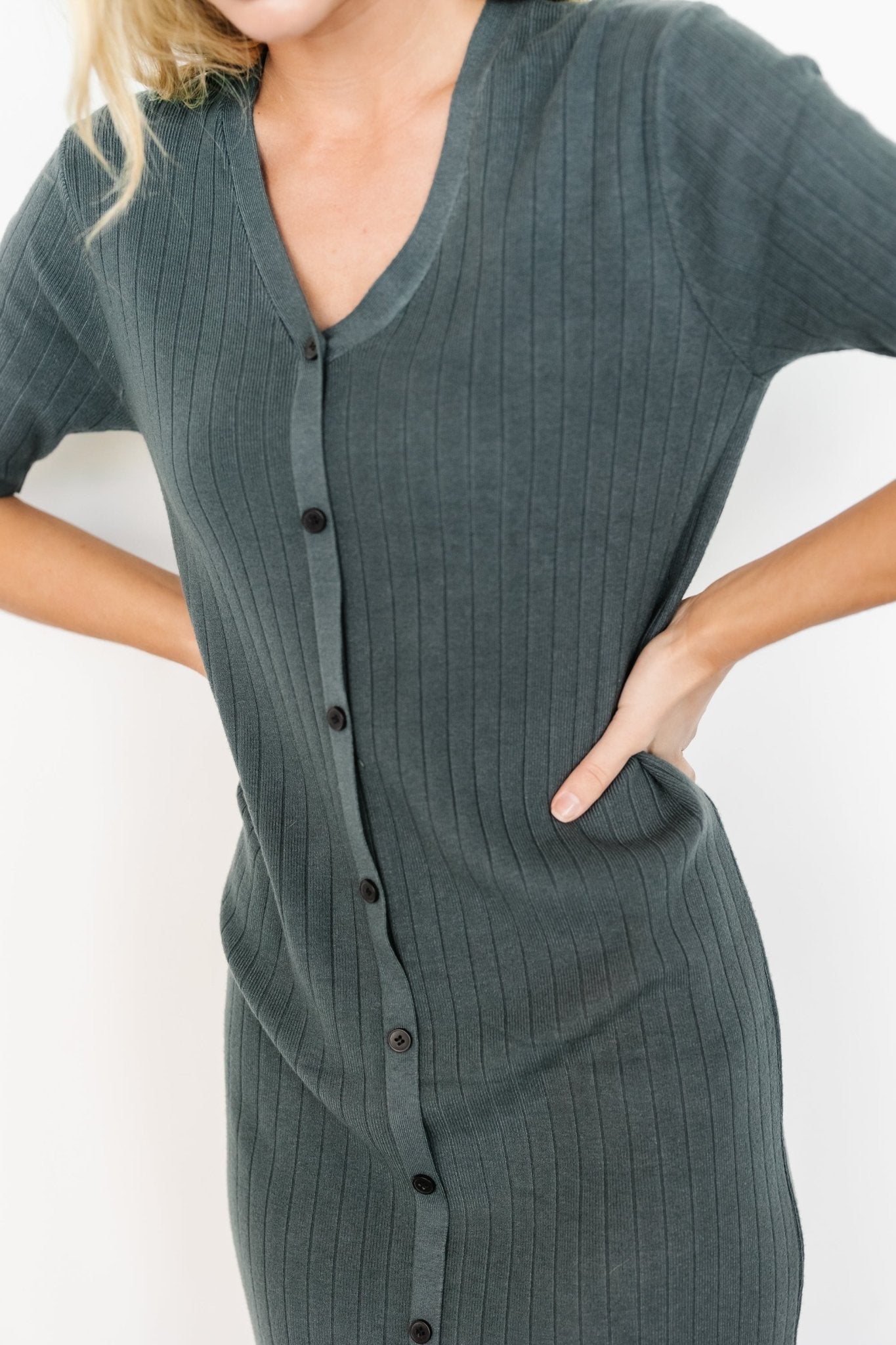 Alicia Ribbed Midi Dress | Dusty Jade