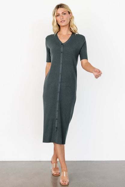 Alicia Ribbed Midi Dress | Dusty Jade