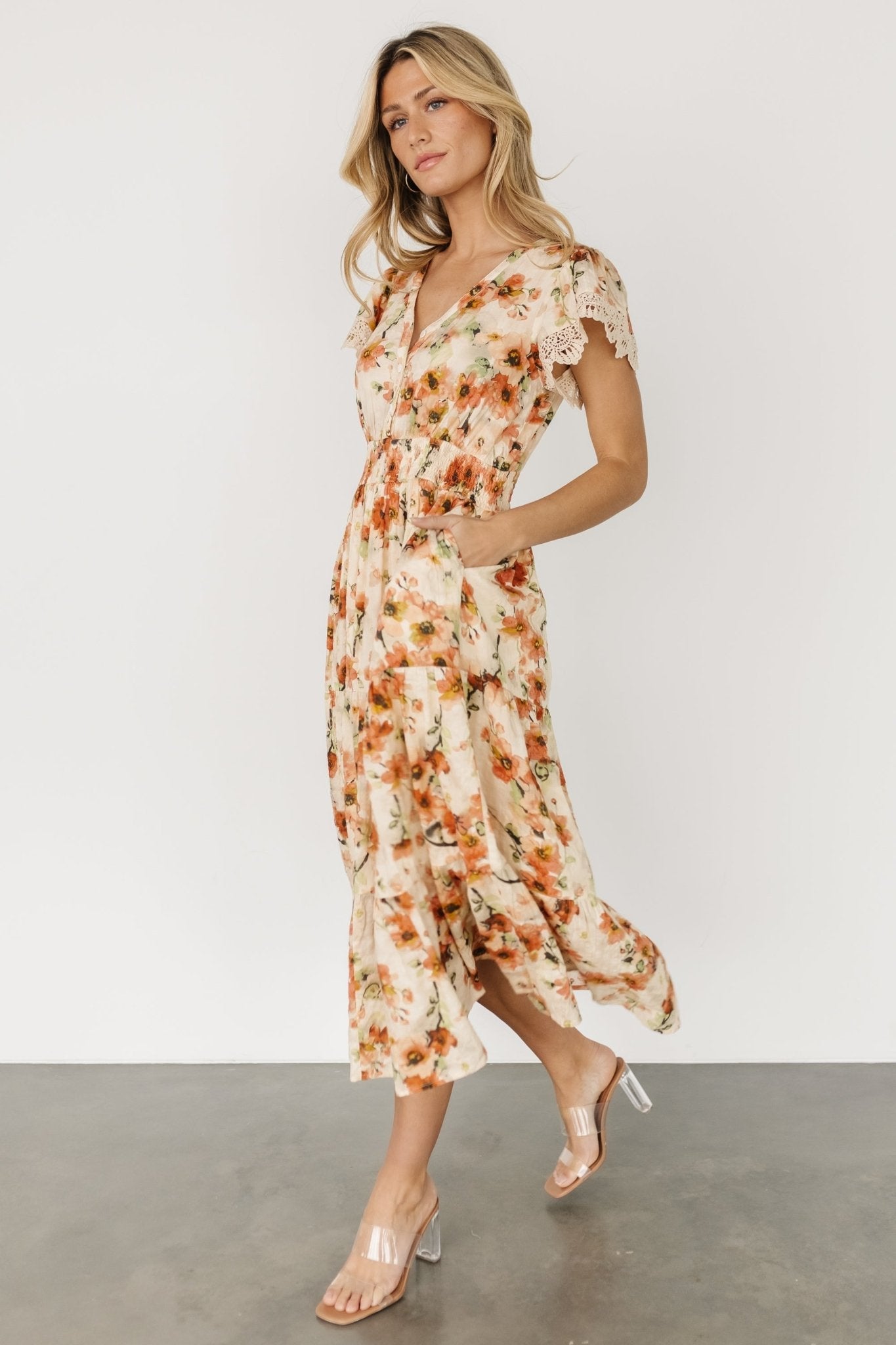 Aliyah Midi Dress | Coral Floral