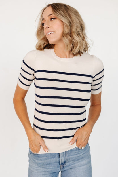 Alyson Knit Top | Ivory + Navy