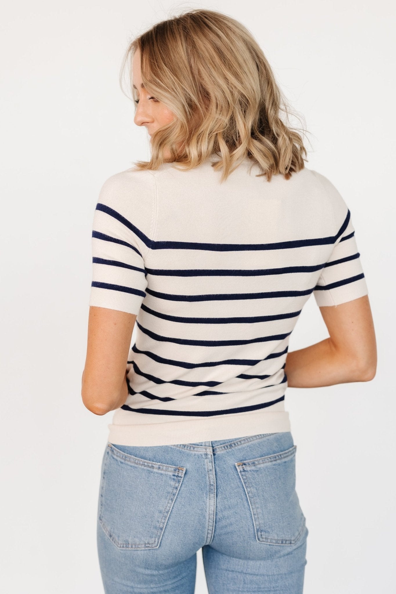 Alyson Knit Top | Ivory + Navy