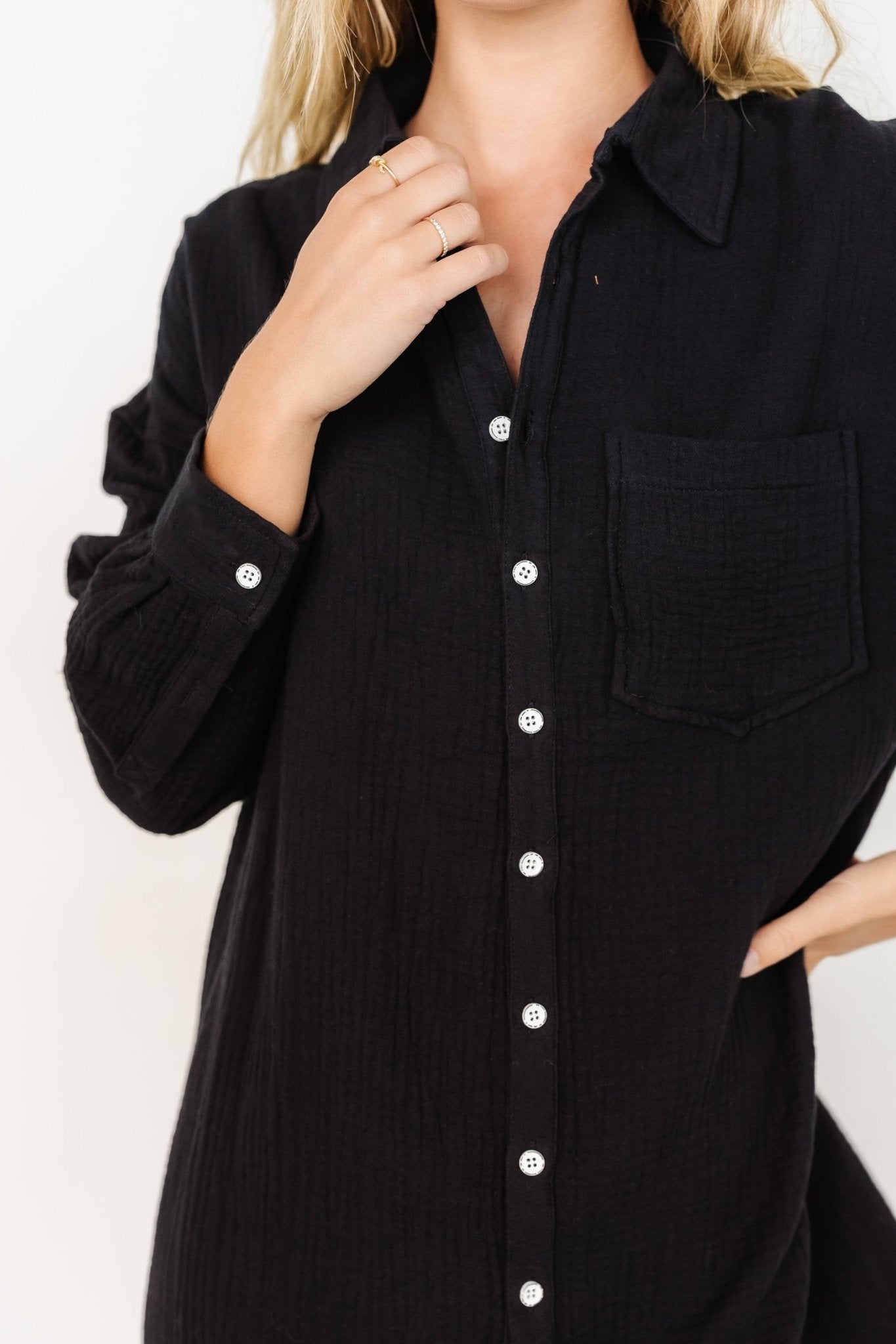 Andres Button Shirt Dress | Black