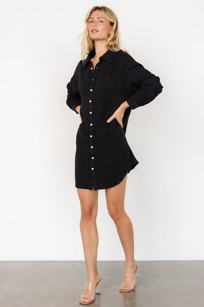 Andres Button Shirt Dress | Black