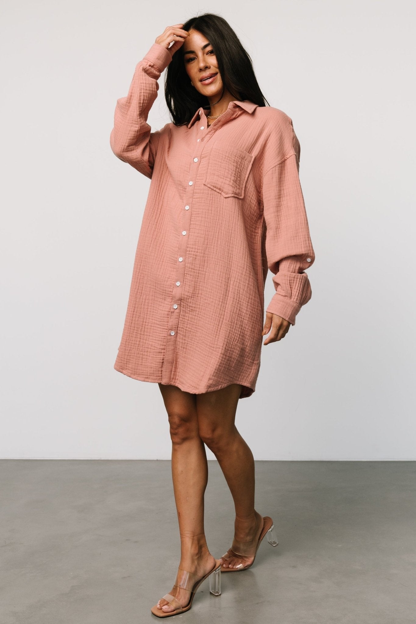 Andres Button Shirt Dress | Dusty Rose
