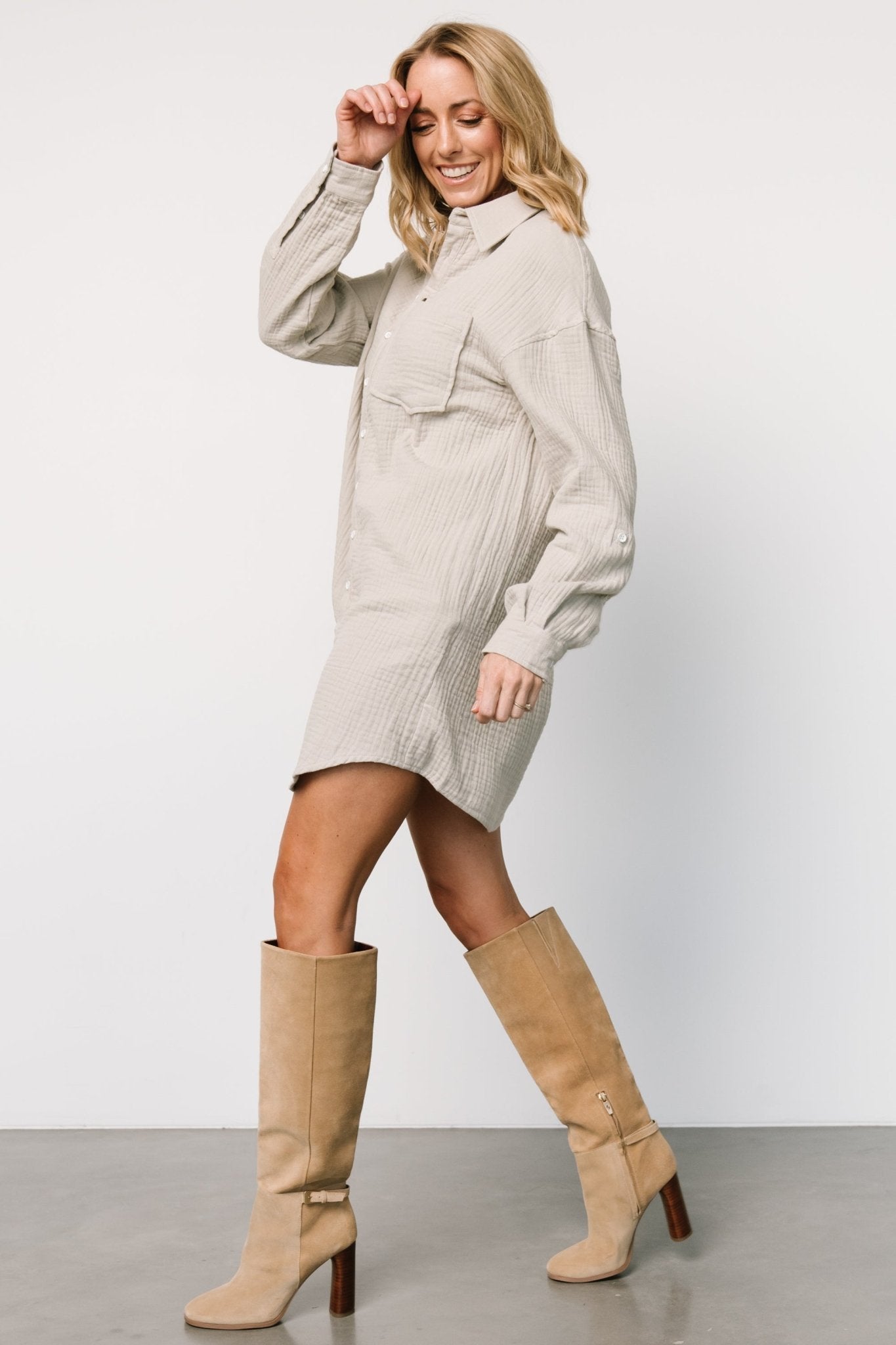 Andres Button Shirt Dress | Light Sage