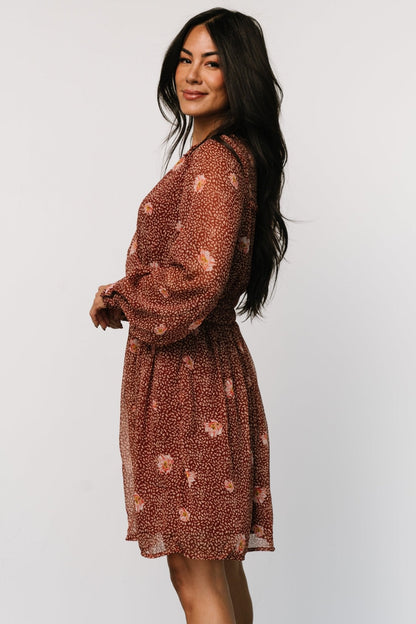 Anne Short Dress | Rust Print