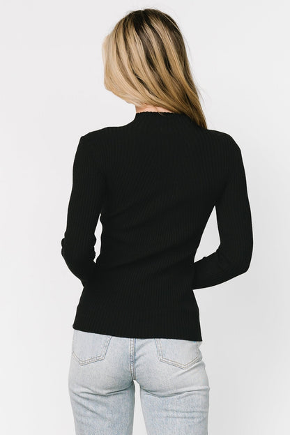 Ari Ribbed Long Sleeve Top | Black