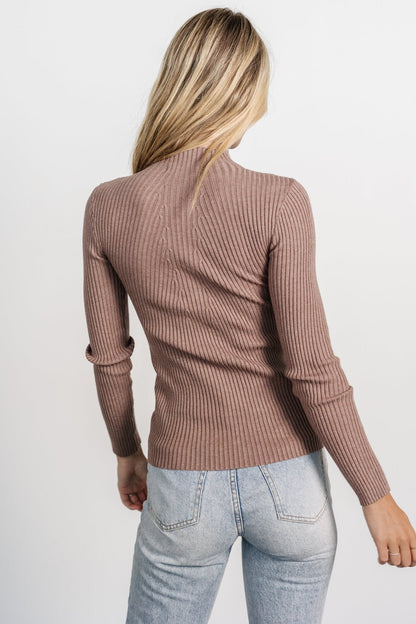 Ari Ribbed Long Sleeve Top | Mocha