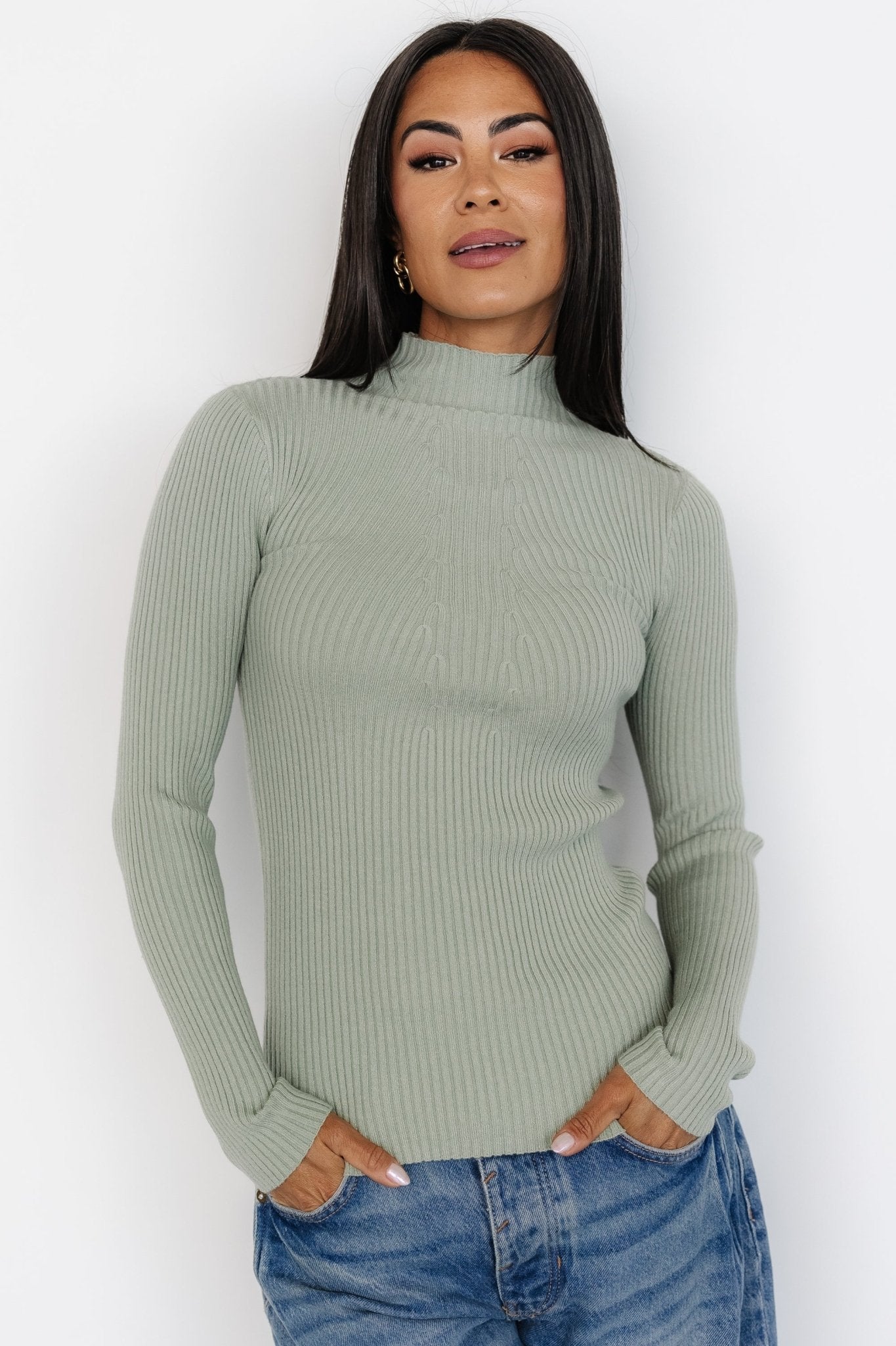 Ari Ribbed Long Sleeve Top | Sage