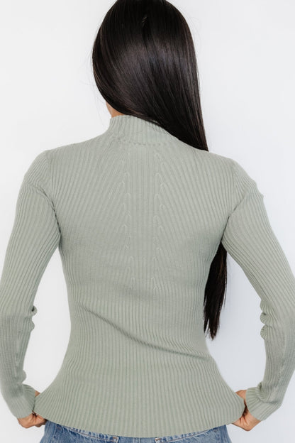 Ari Ribbed Long Sleeve Top | Sage
