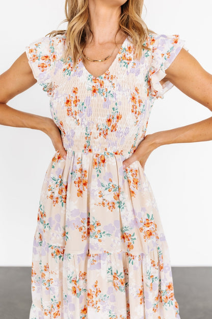 Arla Smocked Maxi Dress | Cream Floral