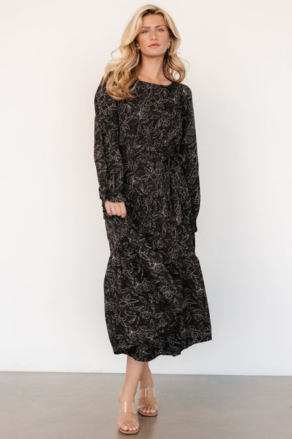 Ashlyn Long Sleeve Dress | Black Print