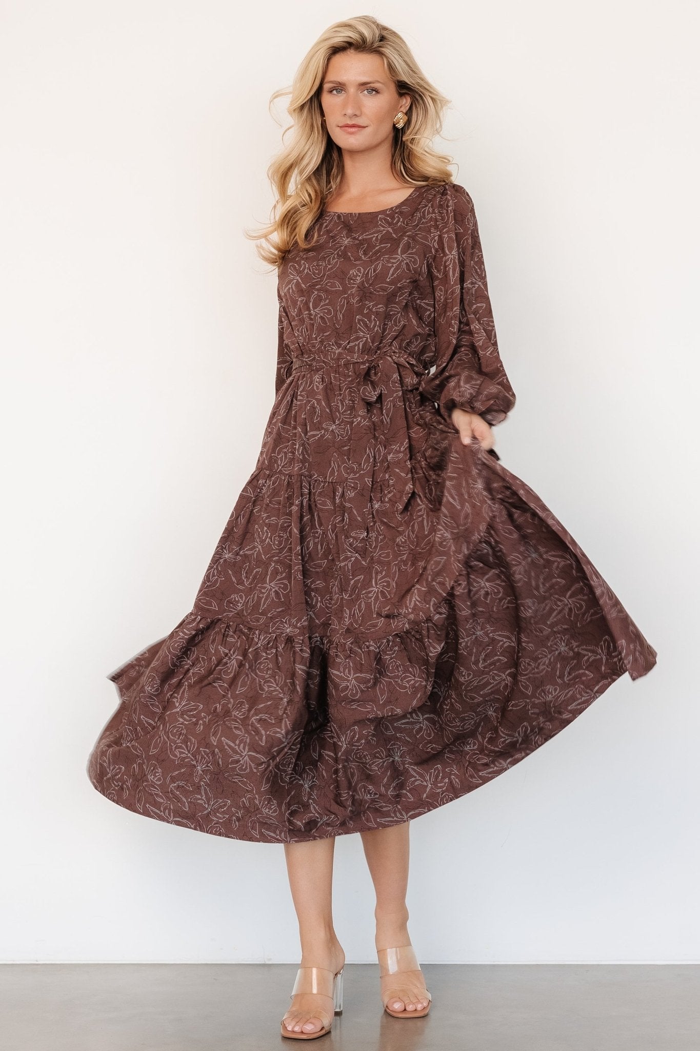 Ashlyn Long Sleeve Dress | Brown Print