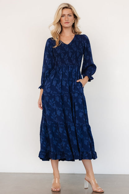 Aubrey Smocked Midi Dress | Navy Floral