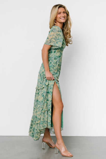 Audrey Deep V Maxi Dress | Green Floral