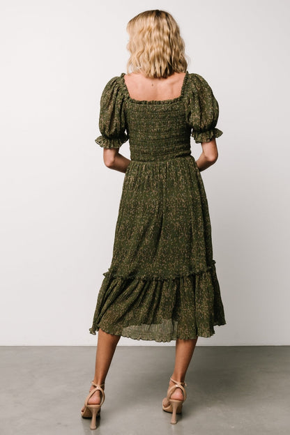 Beatrice Smocked Midi Dress | Olive Floral