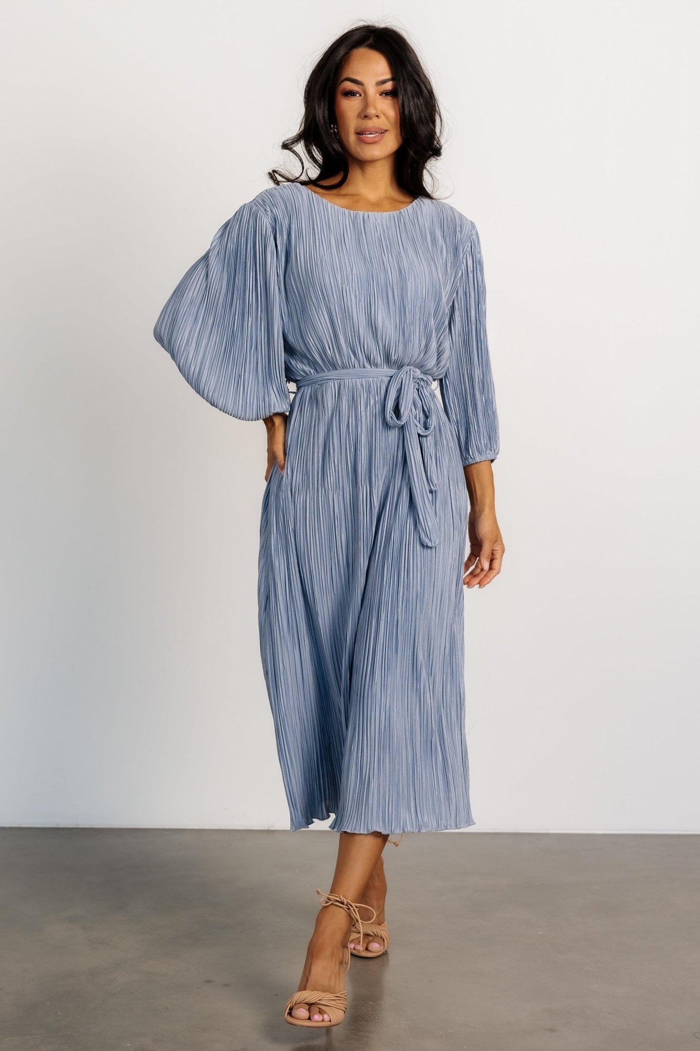 Bethany Pleated Midi Dress | Light Blue
