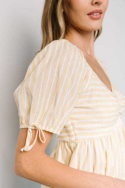 Betsy Peplum Top | Yellow + White Stripe