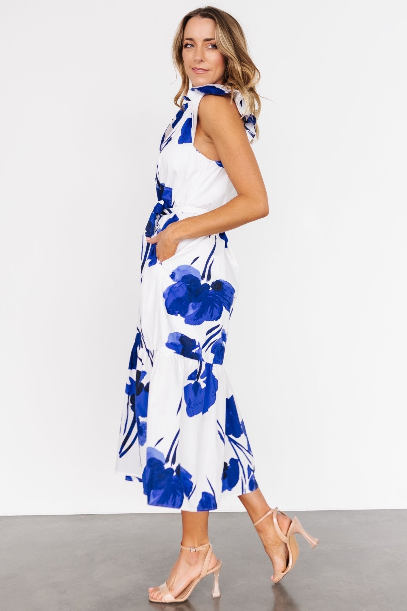 Blakely Button Dress | White + Cobalt
