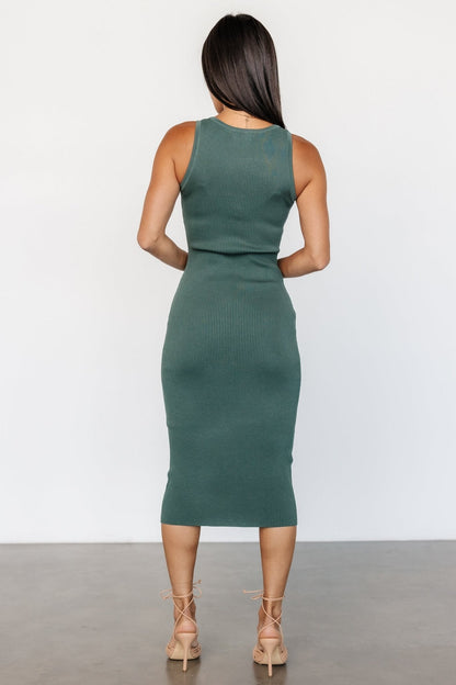 Bobbie Snap Button Midi Dress | Green