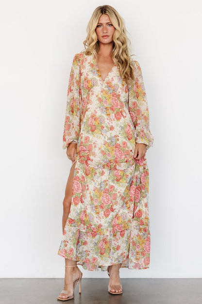 Bowman Deep V Maxi Dress | Cream Multi Floral