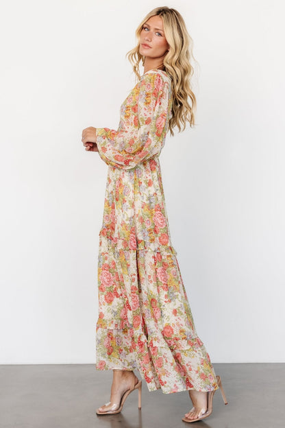 Bowman Deep V Maxi Dress | Cream Multi Floral