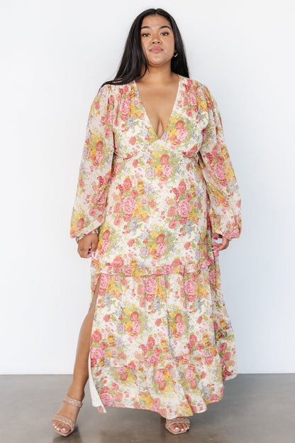 Bowman Deep V Maxi Dress | Cream Multi Floral