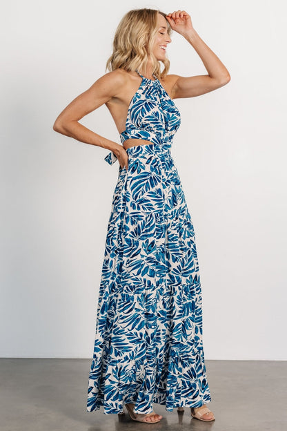 Brett Halter Maxi Dress | Cobalt Print