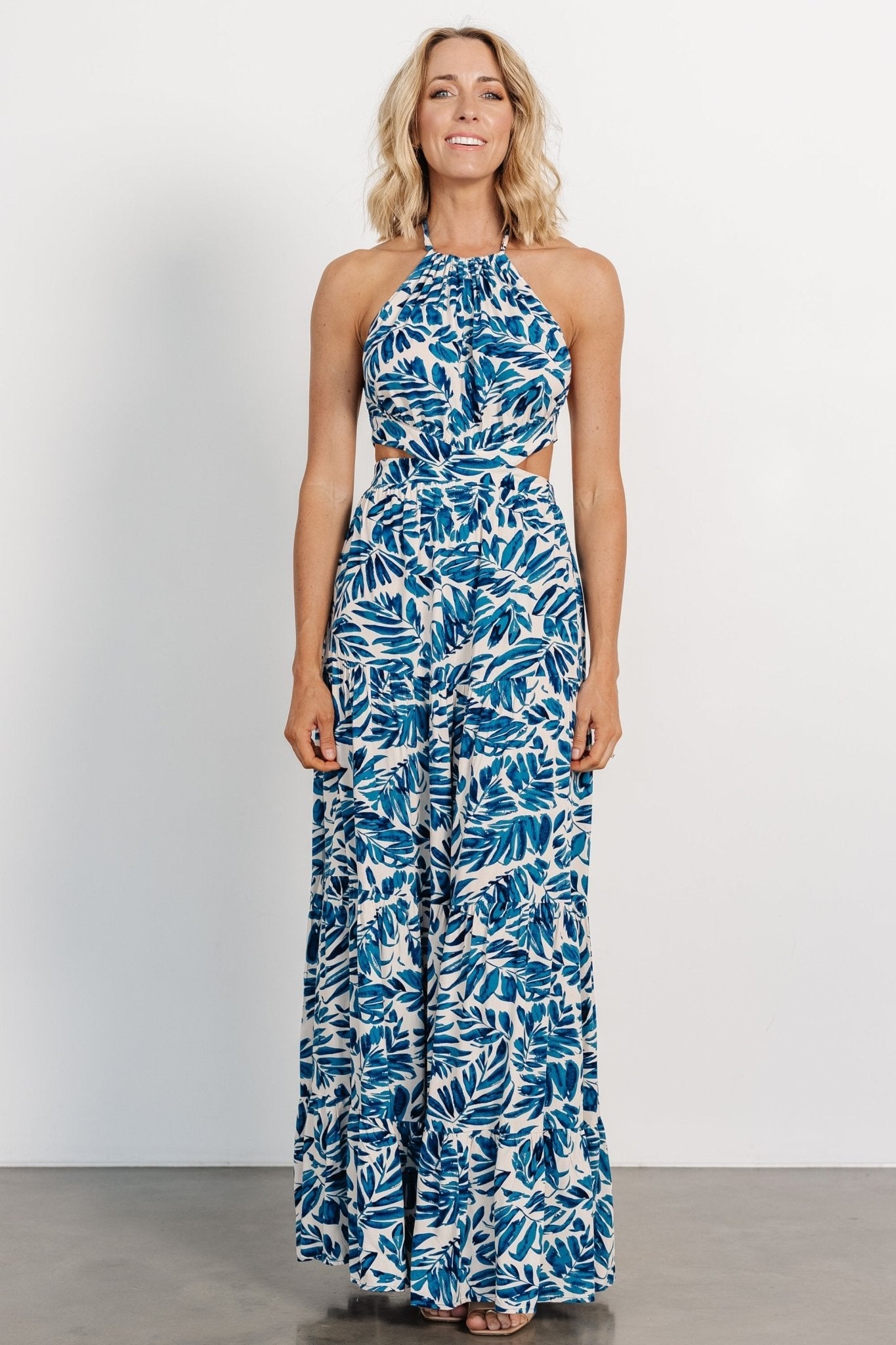 Brett Halter Maxi Dress | Cobalt Print