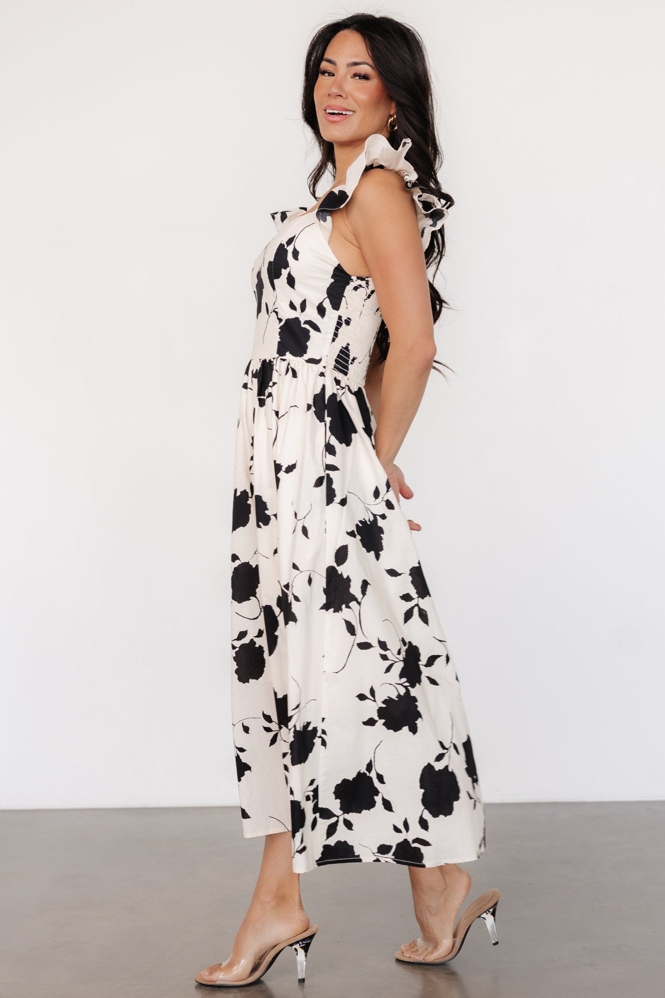 Bridget Midi Dress | Ivory + Black Floral