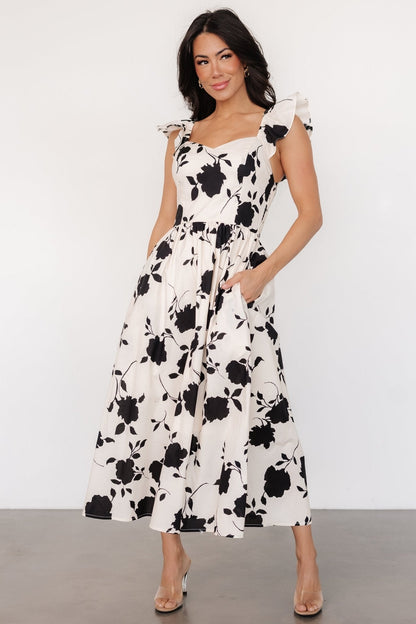 Bridget Midi Dress | Ivory + Black Floral