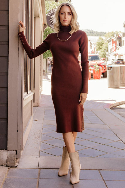 Caldwell Ribbed Turtleneck Midi Dress | Brown