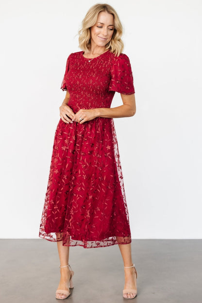 Cara Embroidered Midi Dress | Ruby