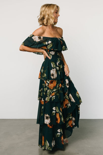 Carina Off Shoulder Maxi Dress | Deep Topaz Floral