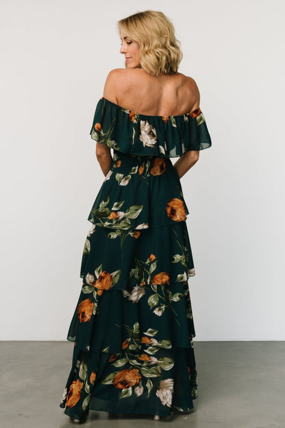 Carina Off Shoulder Maxi Dress | Deep Topaz Floral