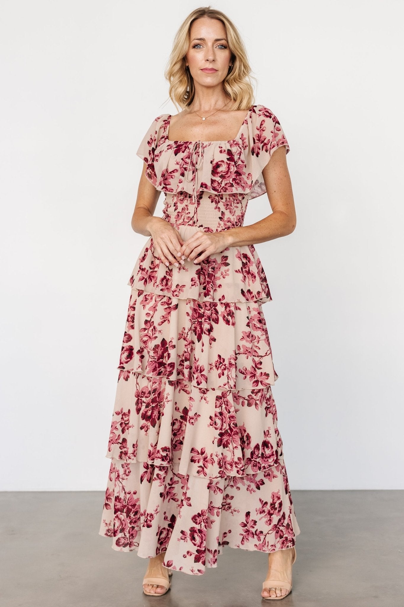 Carina Off Shoulder Maxi Dress | Nude + Rose