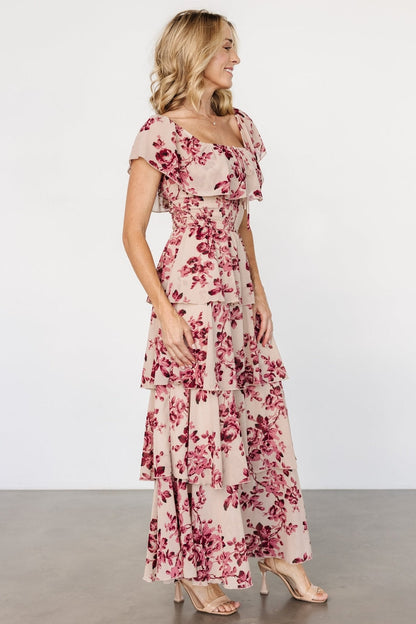 Carina Off Shoulder Maxi Dress | Nude + Rose