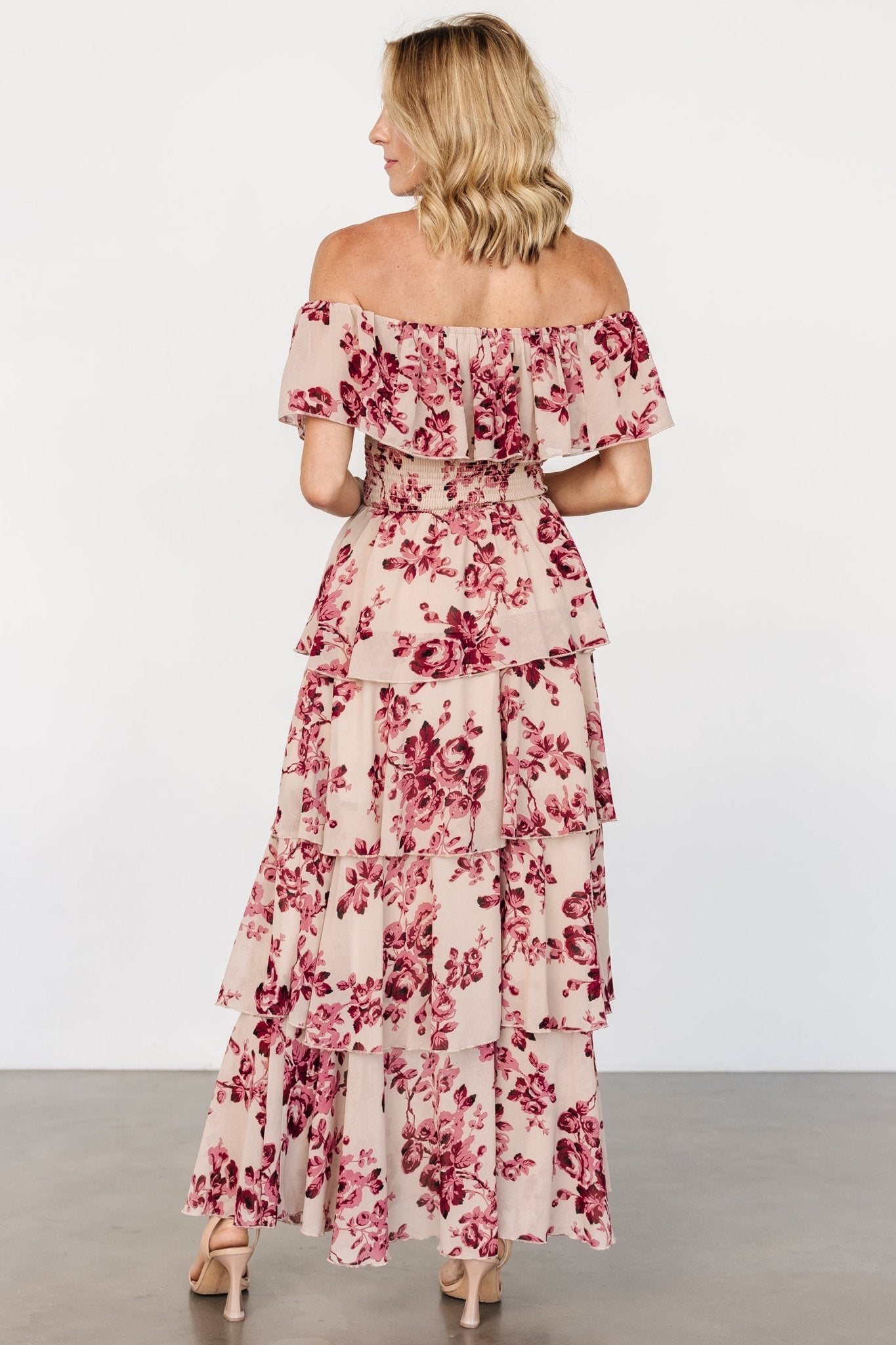 Carina Off Shoulder Maxi Dress | Nude + Rose