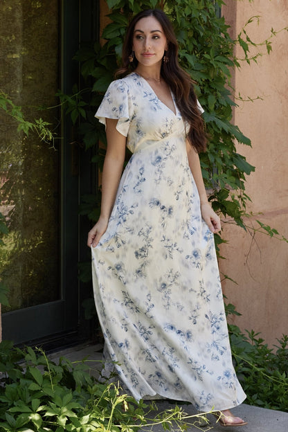 Carmen Maxi Dress | Off White + Blue Floral